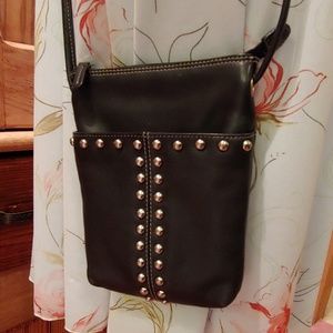ili New York black studded leather crossbody bag